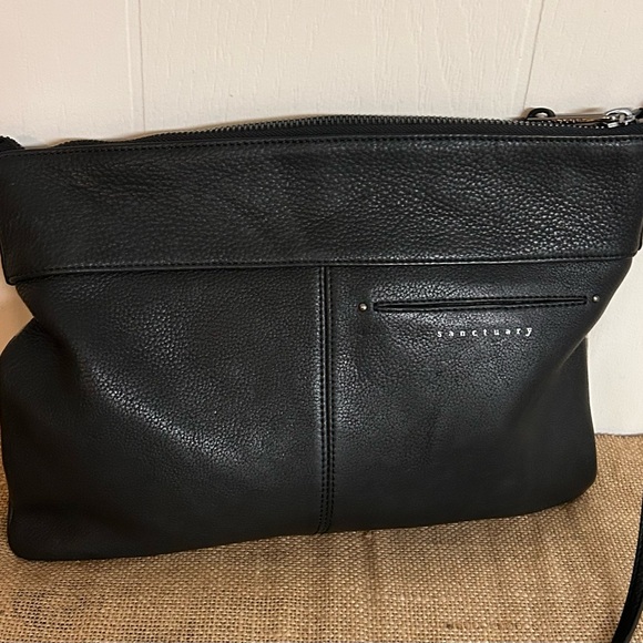 NWOT Sanctuary Black and Cream Genuine Leather Crossbody Bag with Animal Print - Picture 3 of 8